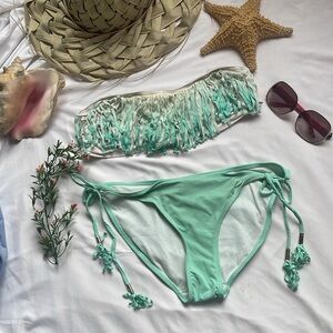 Ardene Blue Frill Trim Strapless Bikini Set String Bottom XL